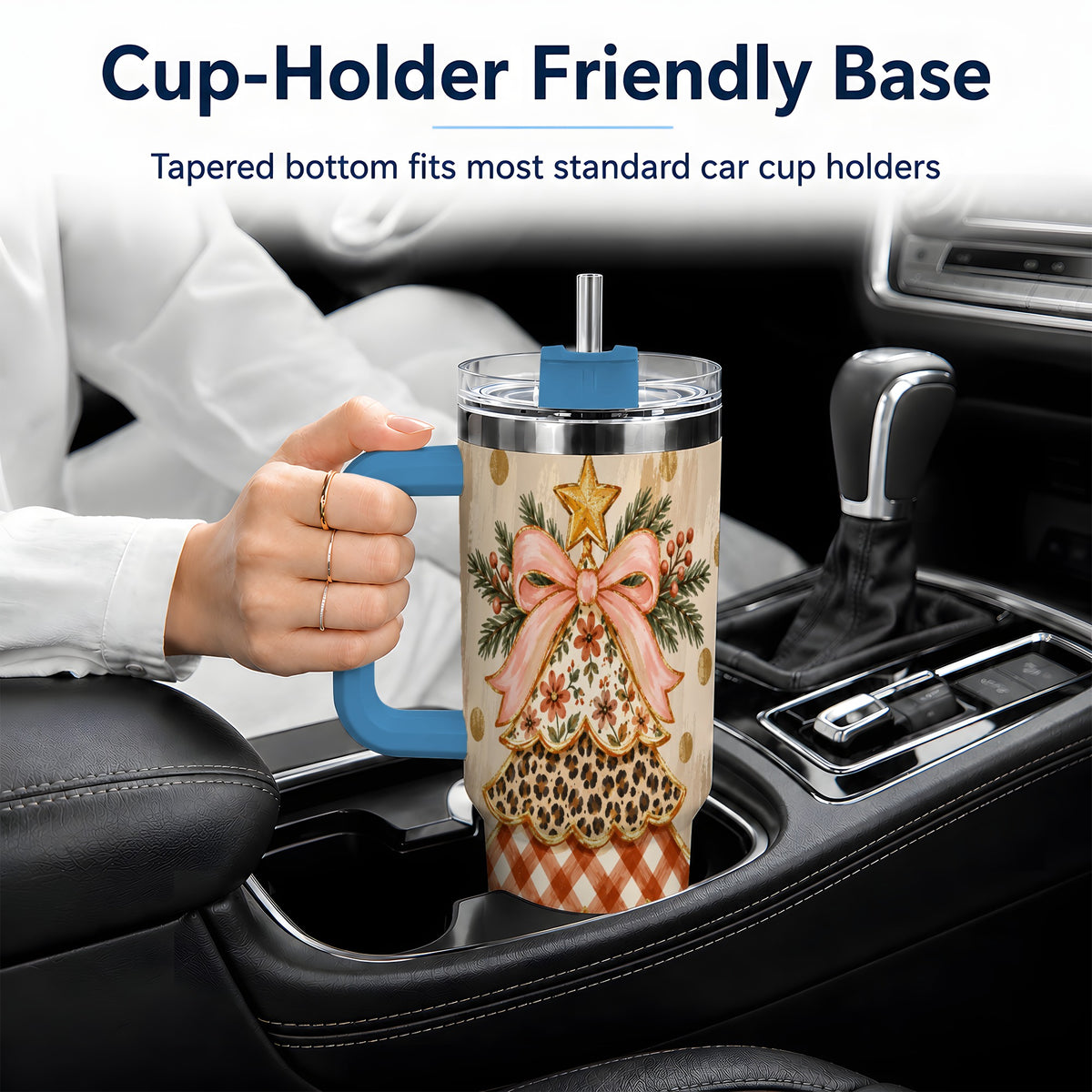 #pl[40oz|Blue] Patchwork Christmas Tree 40oz Tumbler, Floral Plaid Holiday Artwork