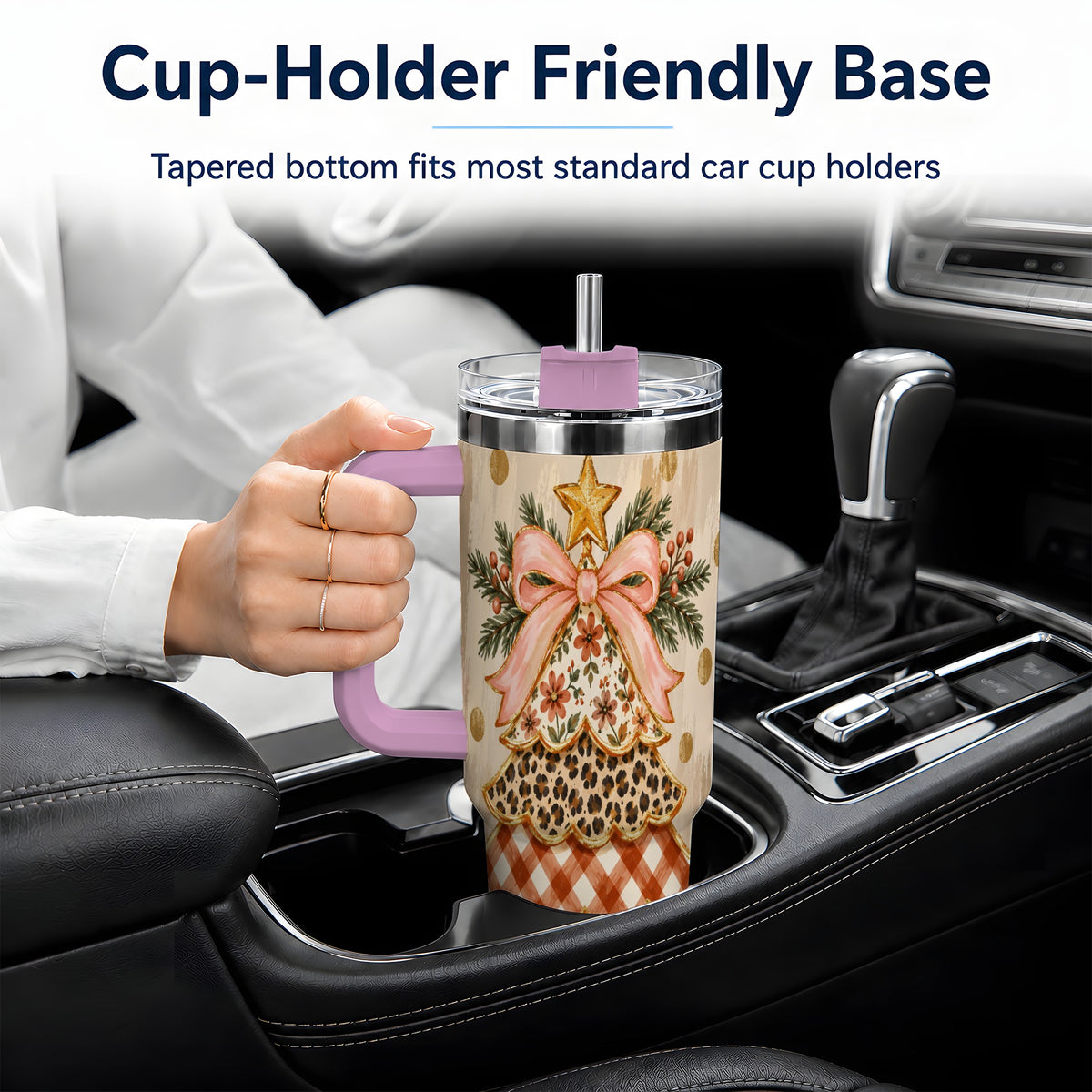 #pl[40oz|Pink] Patchwork Christmas Tree 40oz Tumbler, Floral Plaid Holiday Artwork