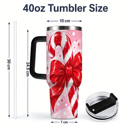 #pl[40oz|Black] Candy Cane Bow 40oz Tumbler, Red Pink Christmas Holiday Drinkware