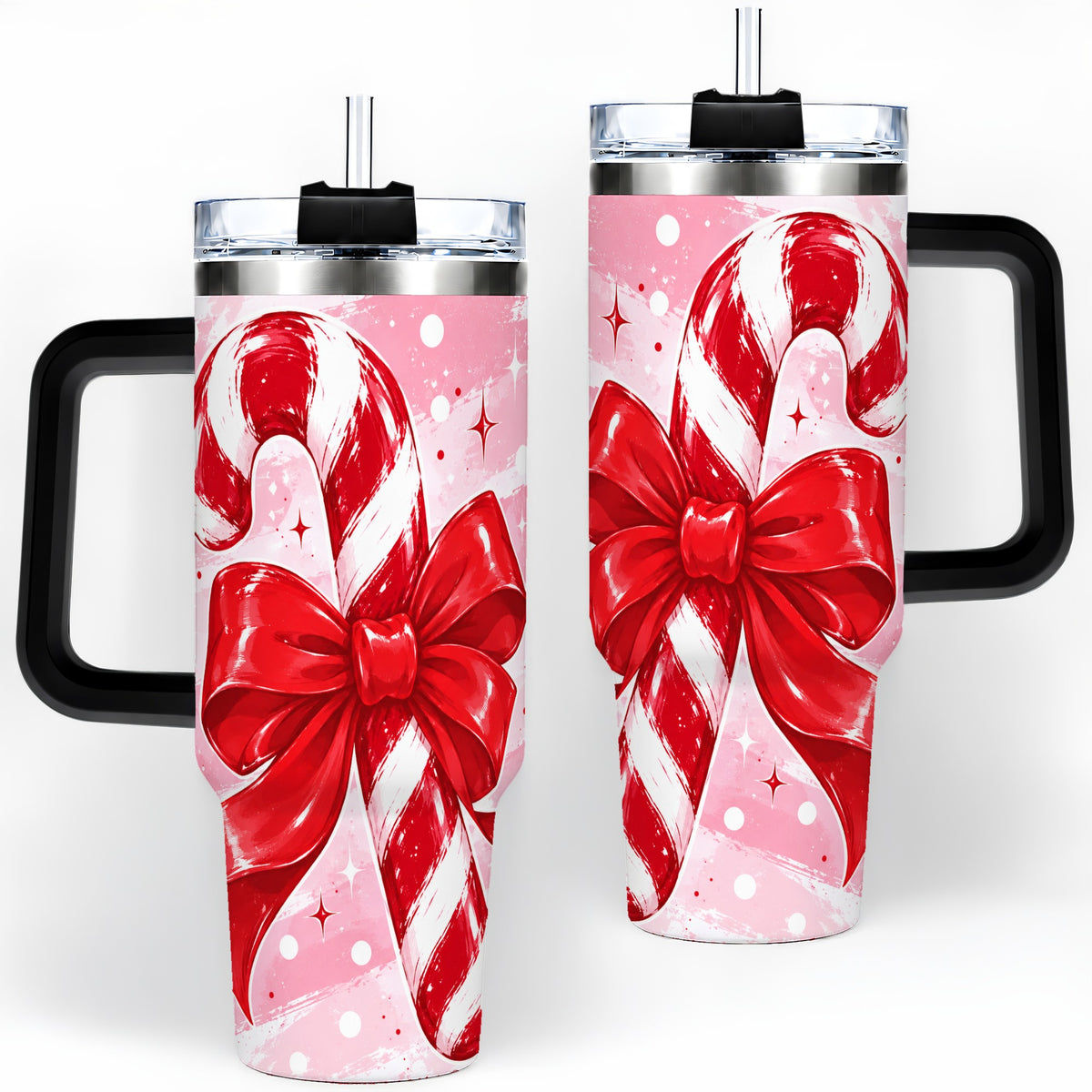 #pl[40oz|Black] Candy Cane Bow 40oz Tumbler, Red Pink Christmas Holiday Drinkware
