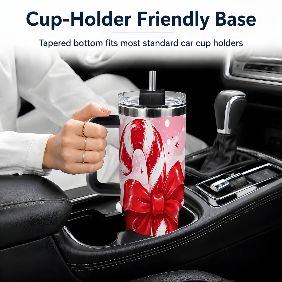 #pl[40oz|Black] Candy Cane Bow 40oz Tumbler, Red Pink Christmas Holiday Drinkware