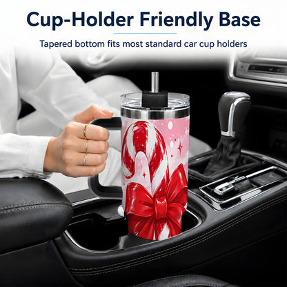 #pl[40oz|Black] Candy Cane Bow 40oz Tumbler, Red Pink Christmas Holiday Drinkware
