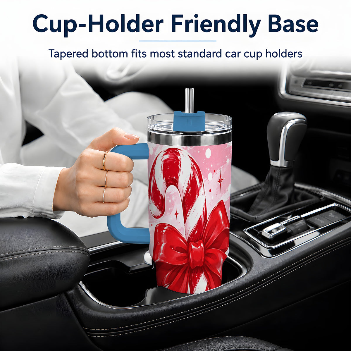 #pl[40oz|Blue] Candy Cane Bow 40oz Tumbler, Red Pink Christmas Holiday Drinkware