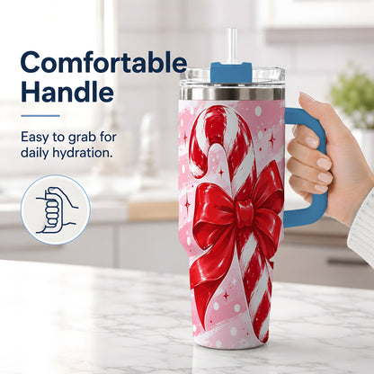 #pl[40oz|Blue] Candy Cane Bow 40oz Tumbler, Red Pink Christmas Holiday Drinkware