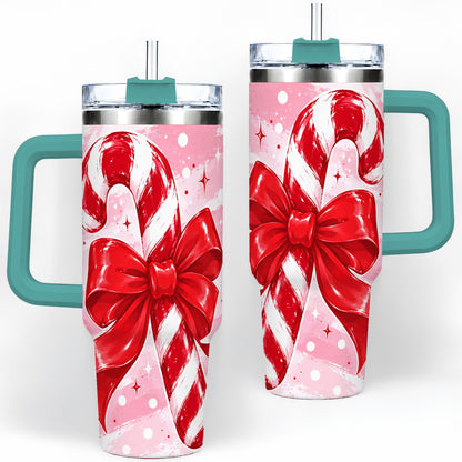 #pl[40oz|Green] Candy Cane Bow 40oz Tumbler, Red Pink Christmas Holiday Drinkware