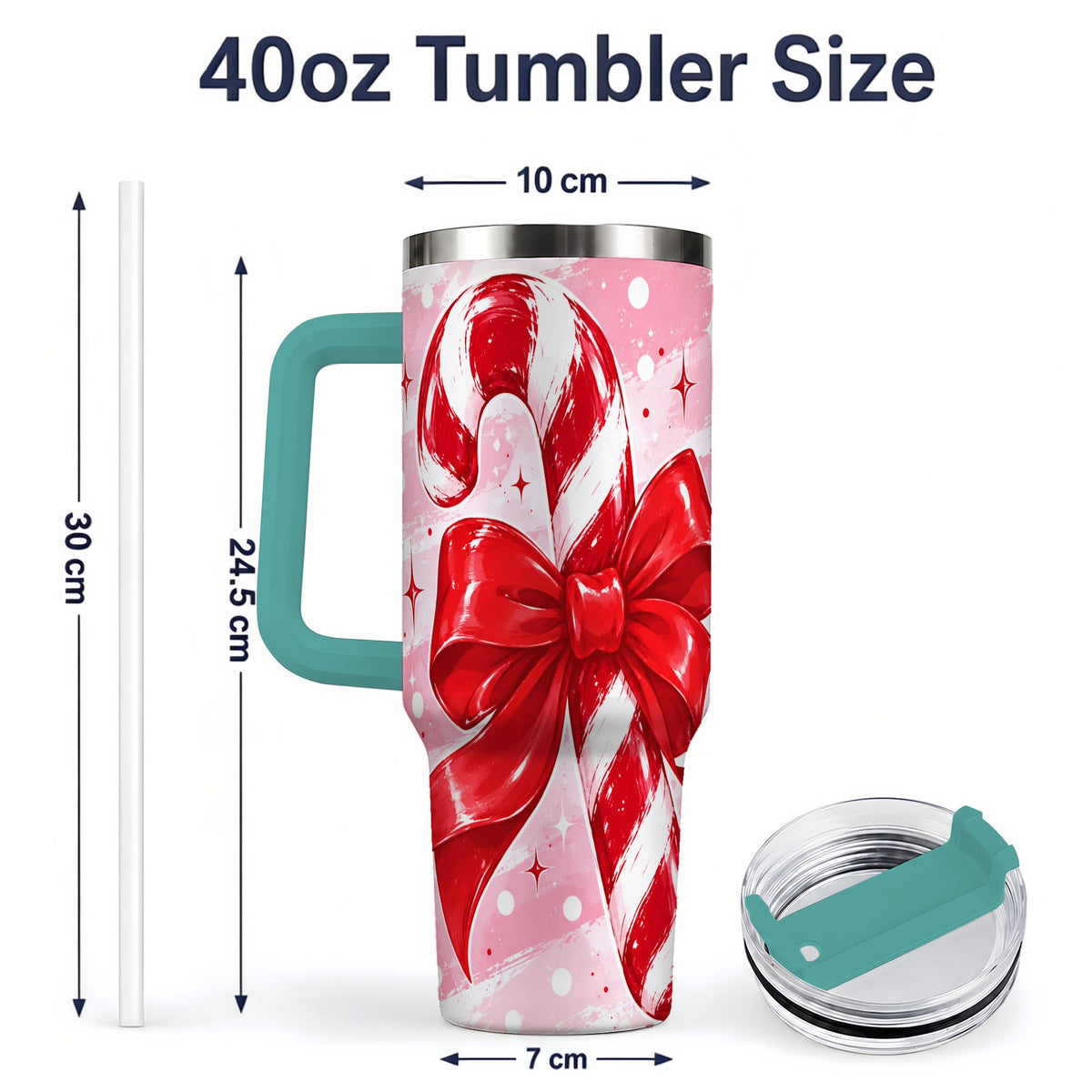 #pl[40oz|Green] Candy Cane Bow 40oz Tumbler, Red Pink Christmas Holiday Drinkware