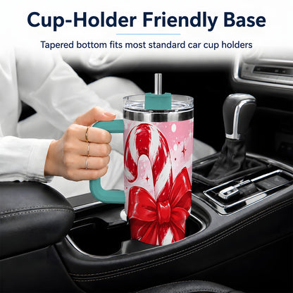 #pl[40oz|Green] Candy Cane Bow 40oz Tumbler, Red Pink Christmas Holiday Drinkware