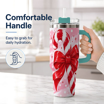 #pl[40oz|Green] Candy Cane Bow 40oz Tumbler, Red Pink Christmas Holiday Drinkware