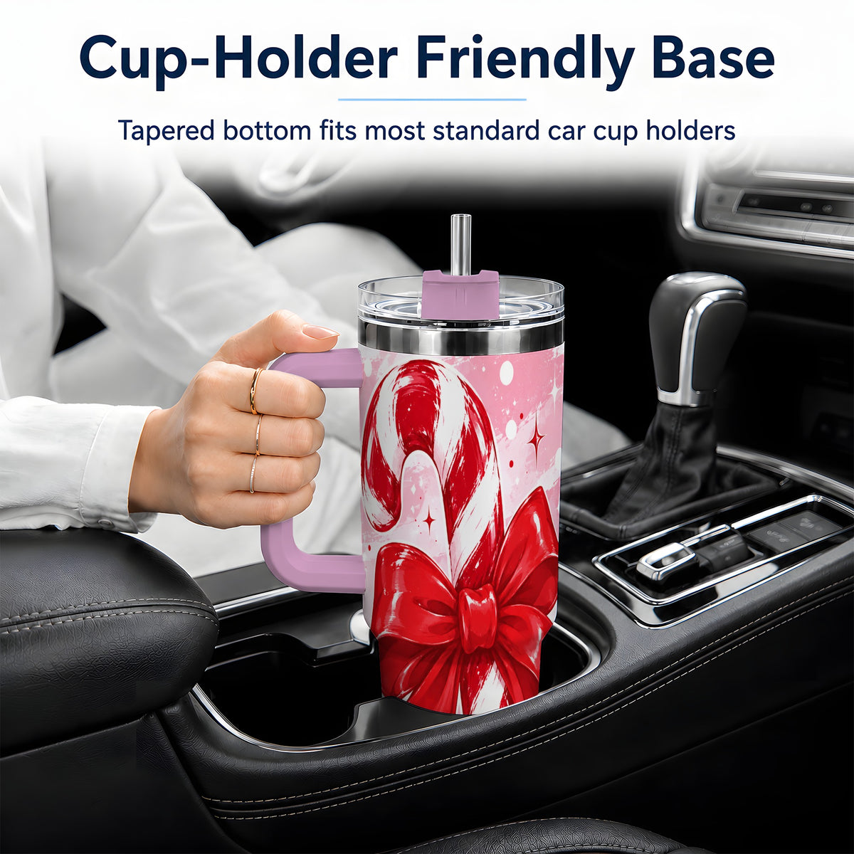 #pl[40oz|Pink] Candy Cane Bow 40oz Tumbler, Red Pink Christmas Holiday Drinkware