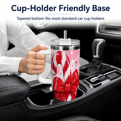 #pl[40oz|White] Candy Cane Bow 40oz Tumbler, Red Pink Christmas Holiday Drinkware