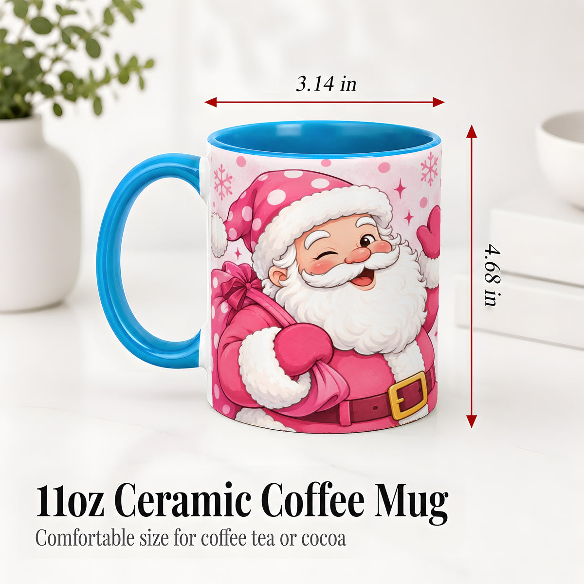 #pl[11oz|Blue] Pink Santa Christmas Accent Mug, Ceramic Mug