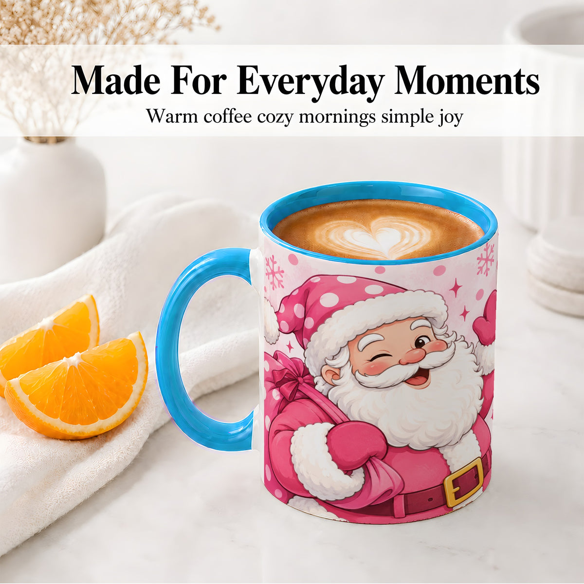 #pl[11oz|Blue] Pink Santa Christmas Accent Mug, Ceramic Mug