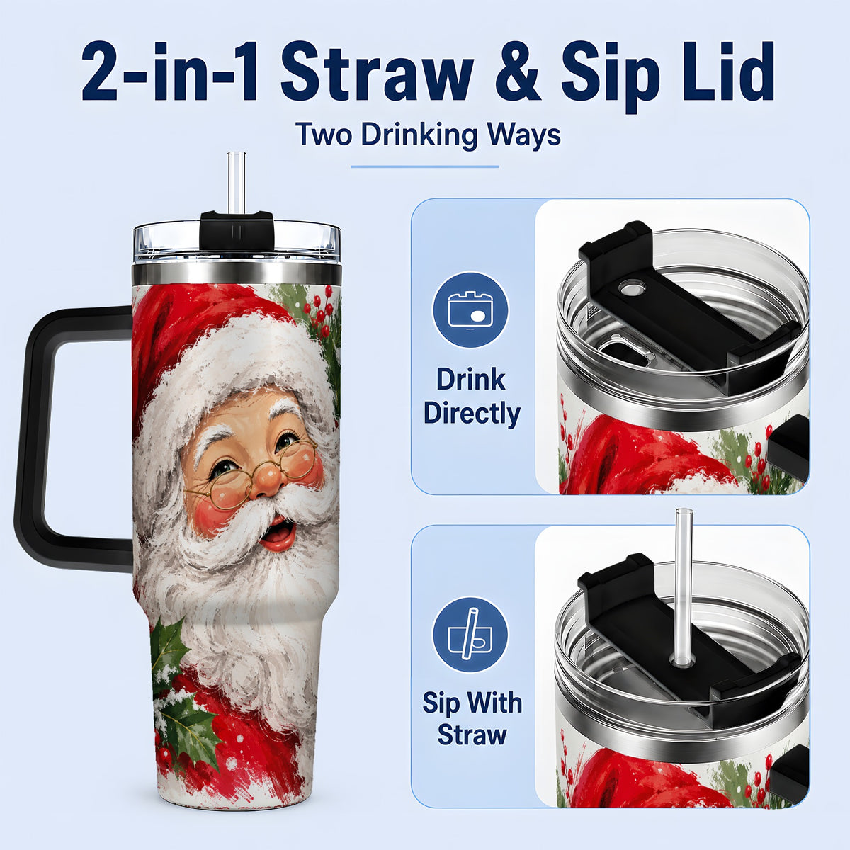 #pl[40oz|Black] Santa Claus Christmas 40oz Tumbler, Holiday Artwork Drinkware