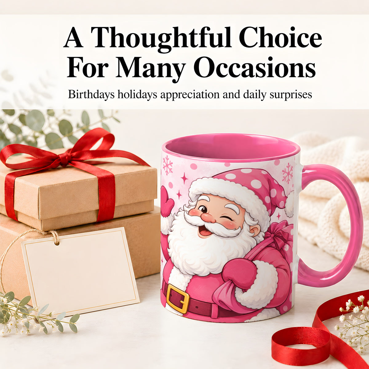 #pl[11oz|Pink] Pink Santa Christmas Accent Mug, Ceramic Mug