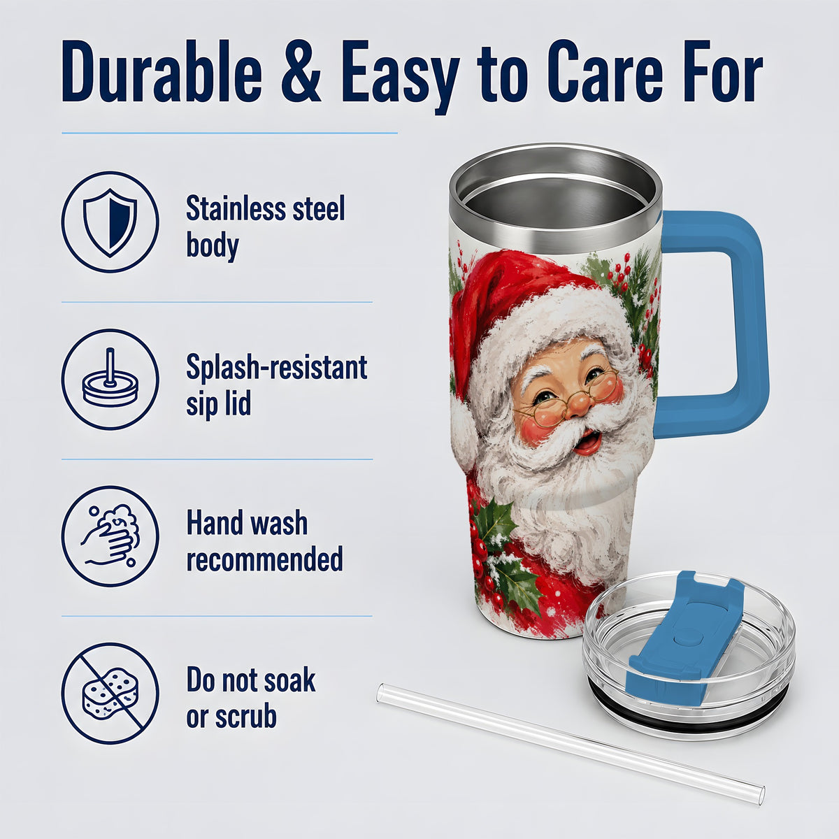 #pl[40oz|Blue] Santa Claus Christmas 40oz Tumbler, Holiday Artwork Drinkware