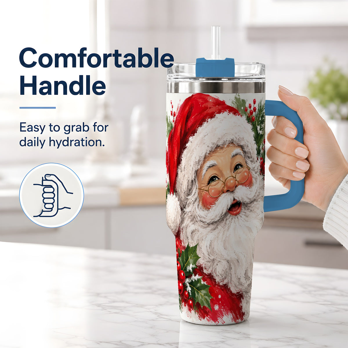 #pl[40oz|Blue] Santa Claus Christmas 40oz Tumbler, Holiday Artwork Drinkware