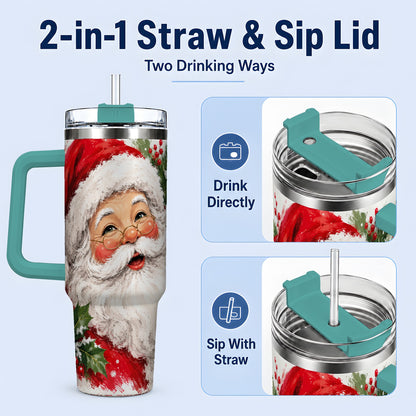 #pl[40oz|Green] Santa Claus Christmas 40oz Tumbler, Holiday Artwork Drinkware
