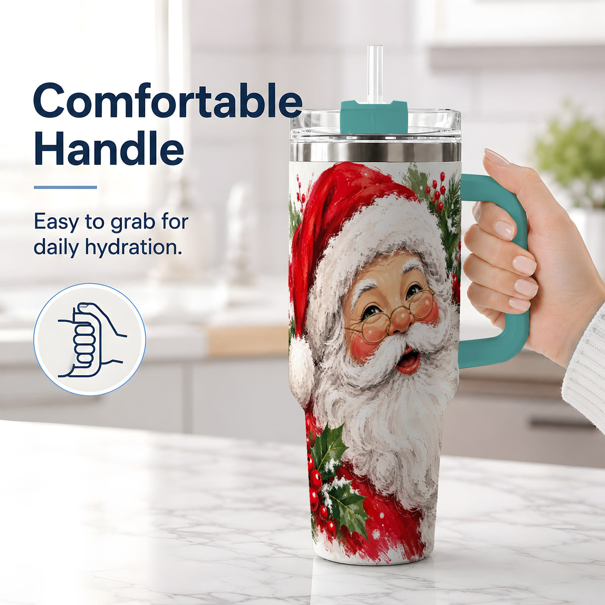 #pl[40oz|Green] Santa Claus Christmas 40oz Tumbler, Holiday Artwork Drinkware