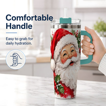 #pl[40oz|Green] Santa Claus Christmas 40oz Tumbler, Holiday Artwork Drinkware