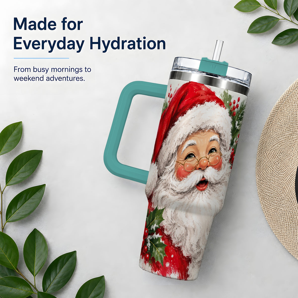 #pl[40oz|Green] Santa Claus Christmas 40oz Tumbler, Holiday Artwork Drinkware