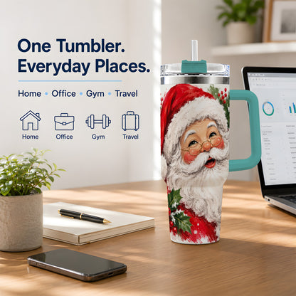 #pl[40oz|Green] Santa Claus Christmas 40oz Tumbler, Holiday Artwork Drinkware