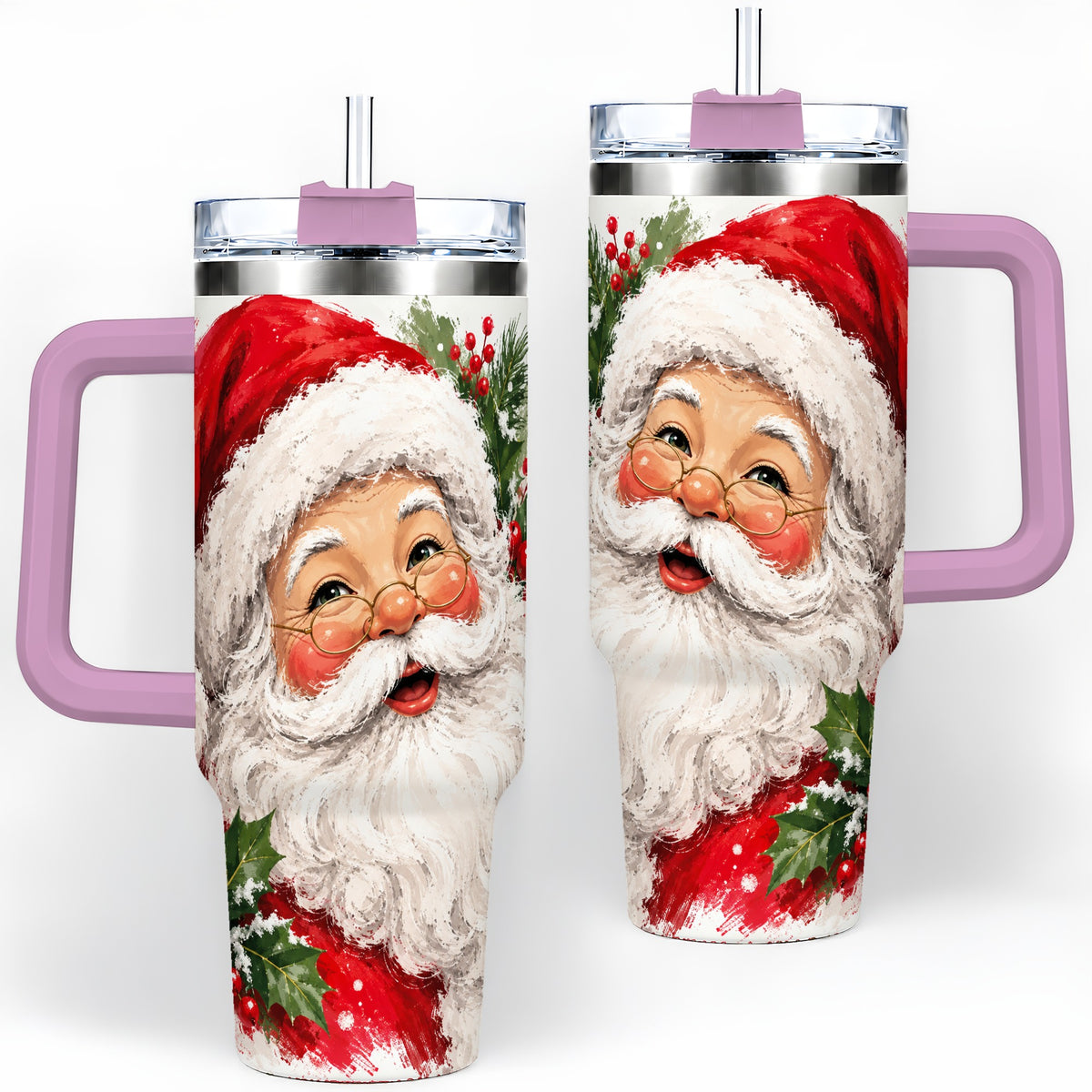 #pl[40oz|Pink] Santa Claus Christmas 40oz Tumbler, Holiday Artwork Drinkware