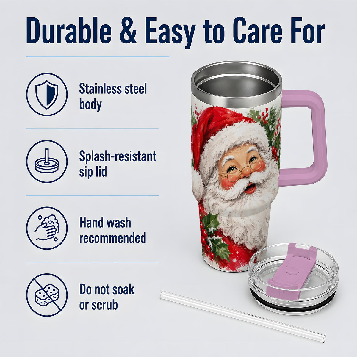 #pl[40oz|Pink] Santa Claus Christmas 40oz Tumbler, Holiday Artwork Drinkware