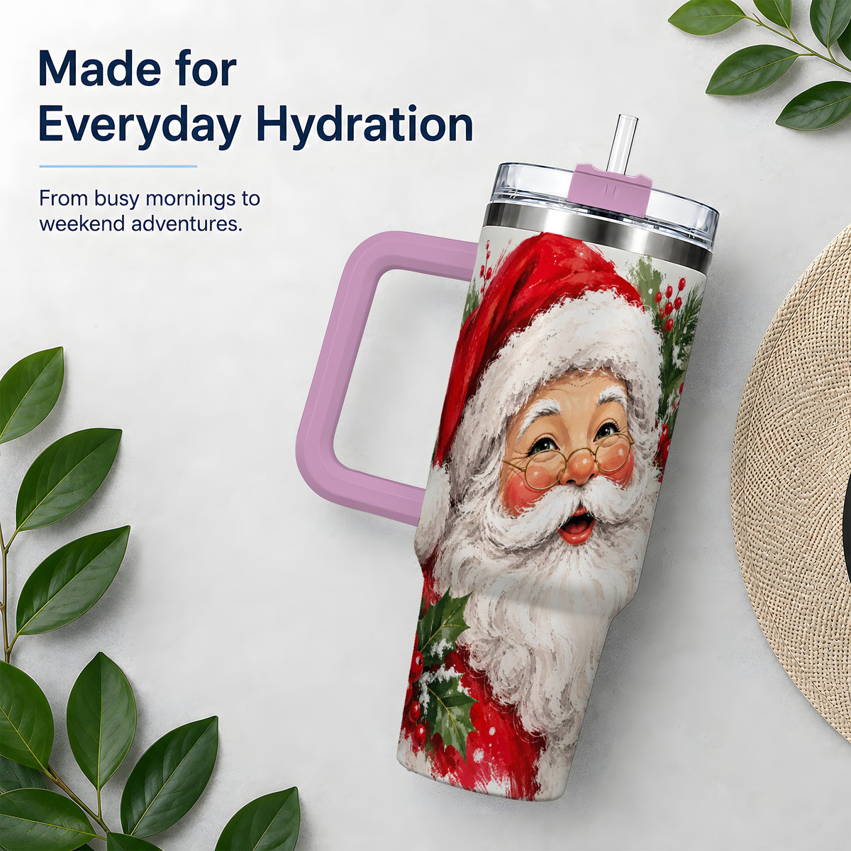 #pl[40oz|Pink] Santa Claus Christmas 40oz Tumbler, Holiday Artwork Drinkware