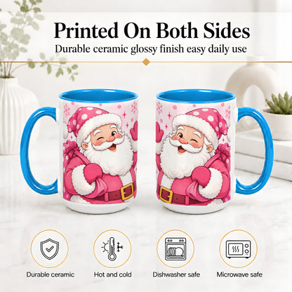 #pl[15oz|Blue] Pink Santa Christmas Accent Mug, Ceramic Mug