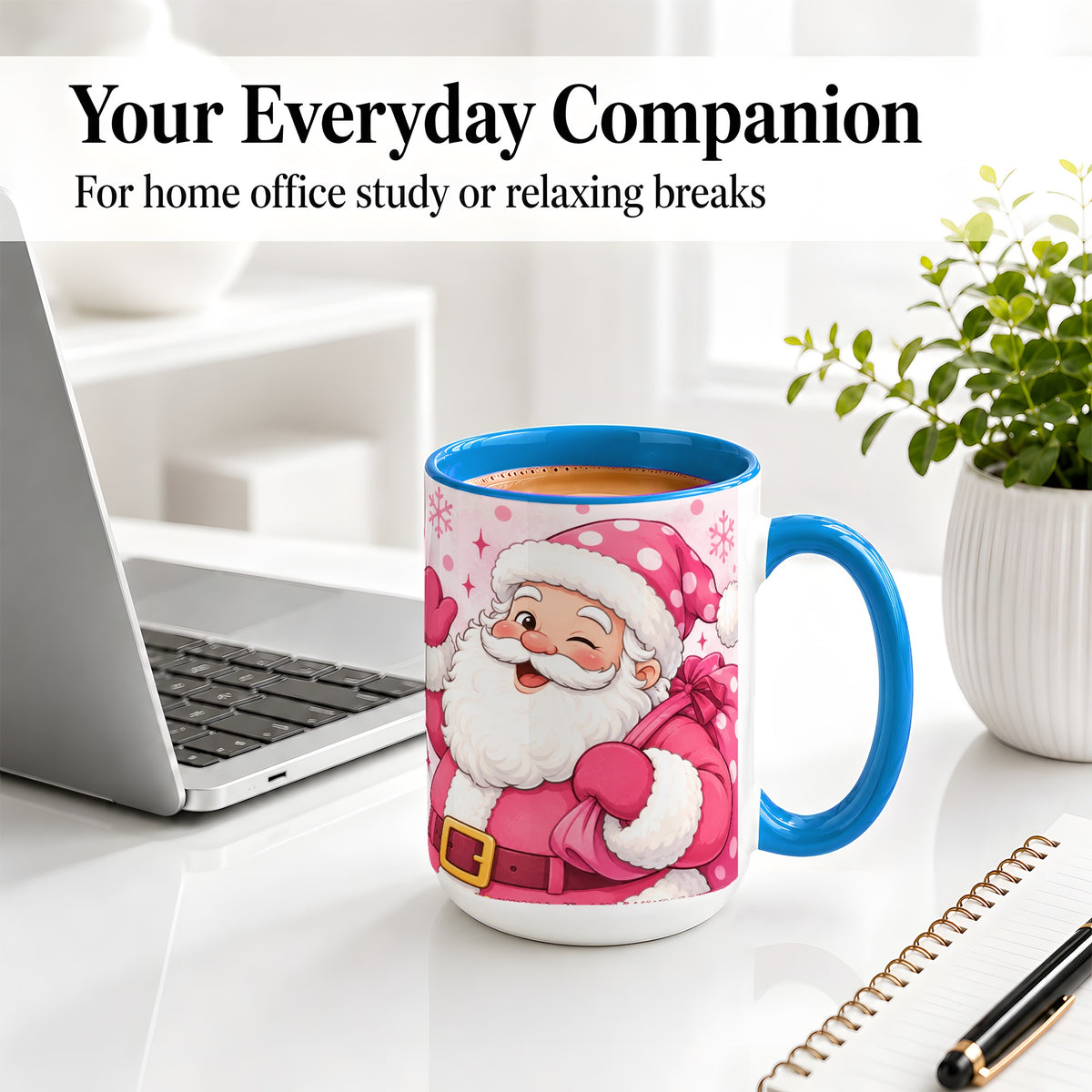#pl[15oz|Blue] Pink Santa Christmas Accent Mug, Ceramic Mug