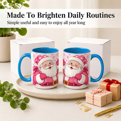#pl[15oz|Blue] Pink Santa Christmas Accent Mug, Ceramic Mug