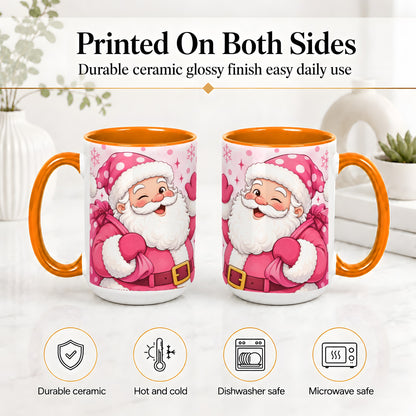 #pl[15oz|Orange] Pink Santa Christmas Accent Mug, Ceramic Mug