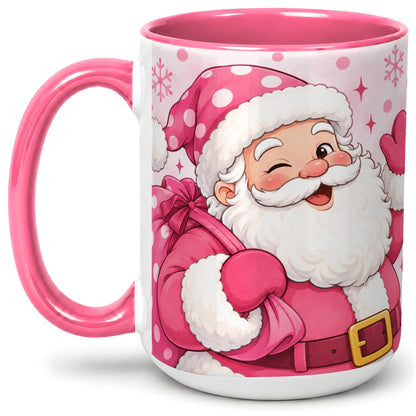 #pl[15oz|Pink] Pink Santa Christmas Accent Mug, Ceramic Mug