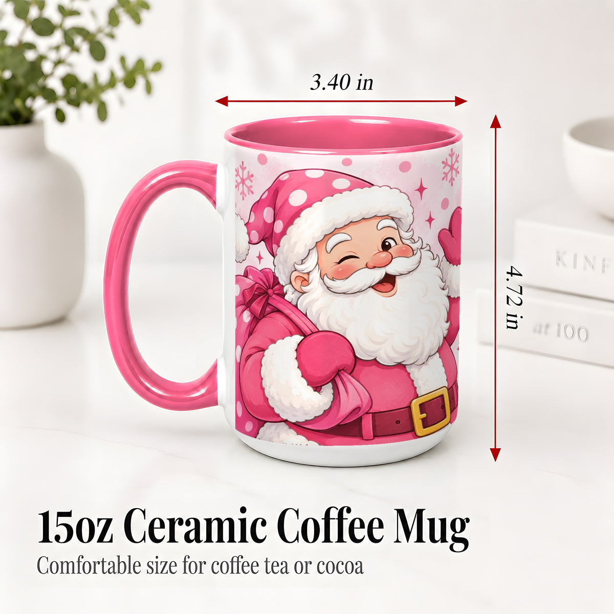#pl[15oz|Pink] Pink Santa Christmas Accent Mug, Ceramic Mug