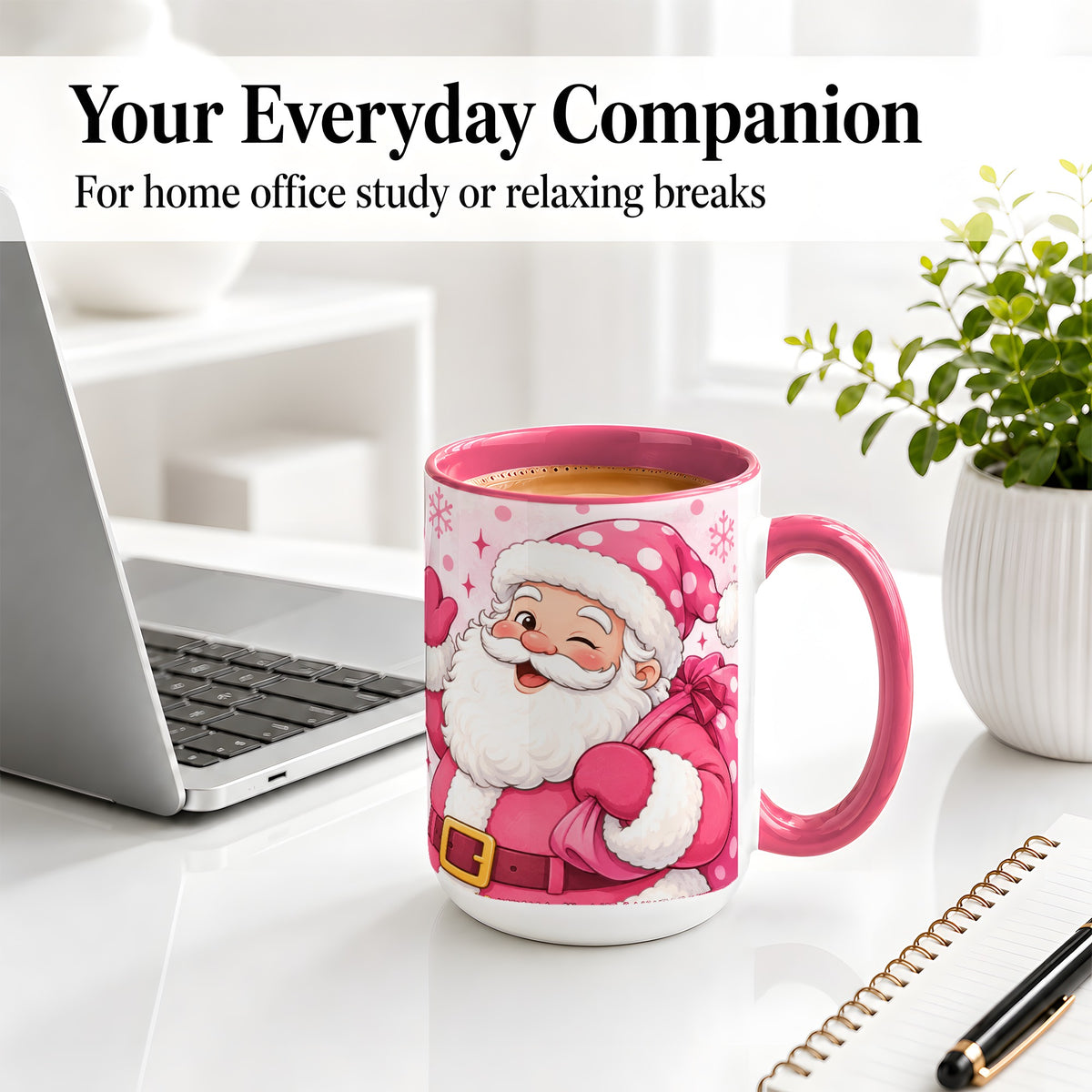 #pl[15oz|Pink] Pink Santa Christmas Accent Mug, Ceramic Mug