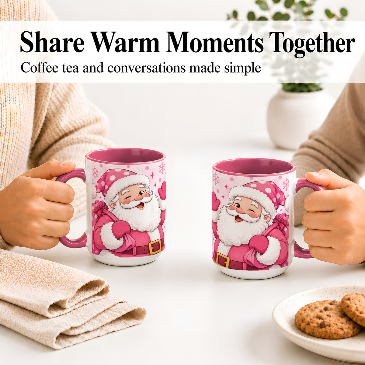 #pl[15oz|Pink] Pink Santa Christmas Accent Mug, Ceramic Mug