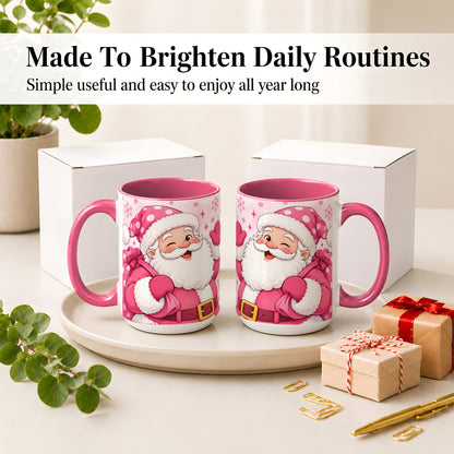 #pl[15oz|Pink] Pink Santa Christmas Accent Mug, Ceramic Mug