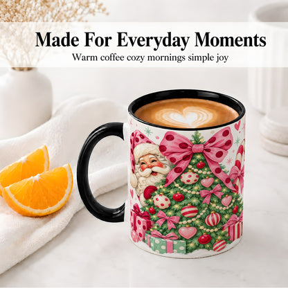 #pl[11oz|Black] Pink Bow Christmas Tree Accent Mug, Ceramic Mug