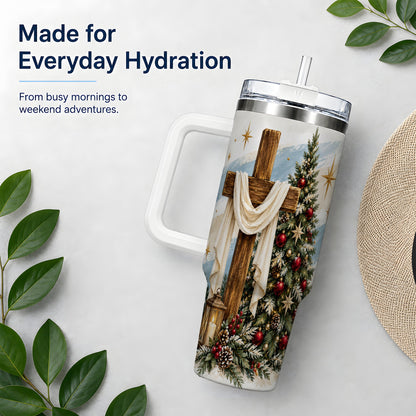 #pl[40oz|White] Christian Christmas Cross 40oz Tumbler, Holiday Faith Drinkware