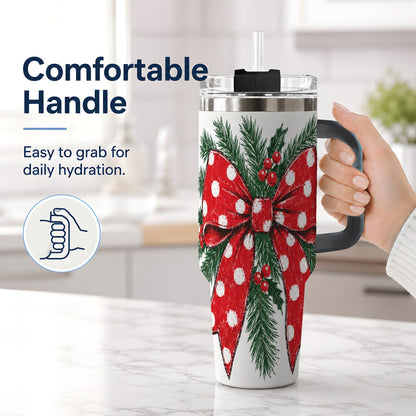 #pl[40oz|Black] Christmas Bow 40oz Tumbler, Pine and Holly Artwork Drinkware