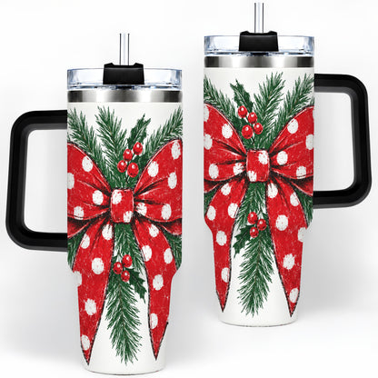 #pl[40oz|Black] Christmas Bow 40oz Tumbler, Pine and Holly Artwork Drinkware