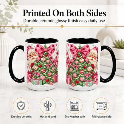 #pl[15oz|Black] Pink Bow Christmas Tree Accent Mug, Ceramic Mug