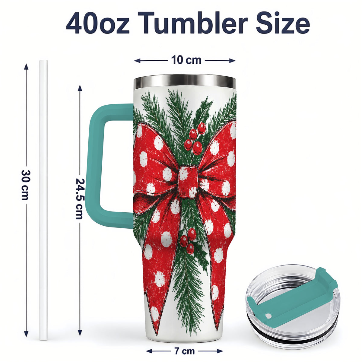 #pl[40oz|Green] Christmas Bow 40oz Tumbler, Pine and Holly Artwork Drinkware