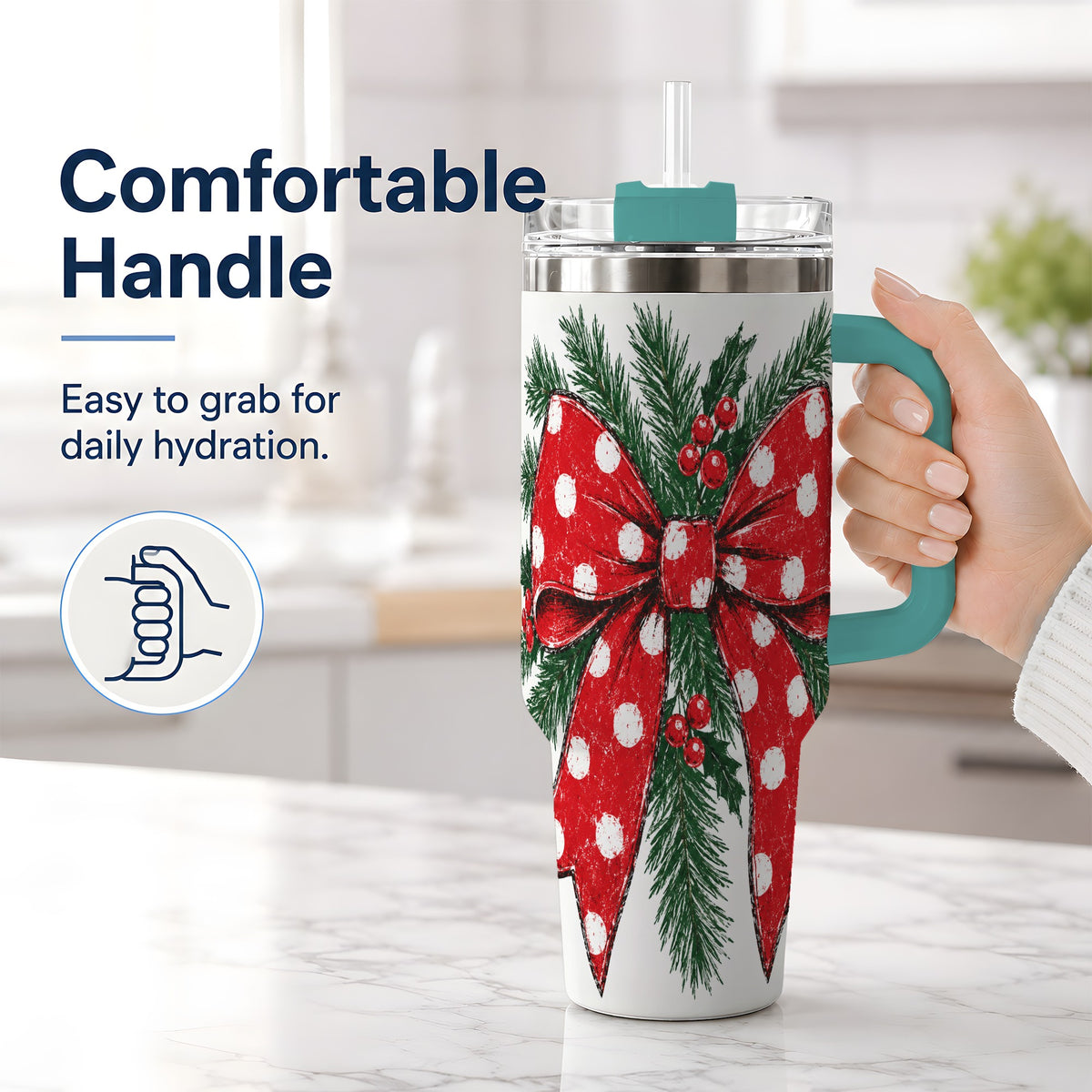 #pl[40oz|Green] Christmas Bow 40oz Tumbler, Pine and Holly Artwork Drinkware