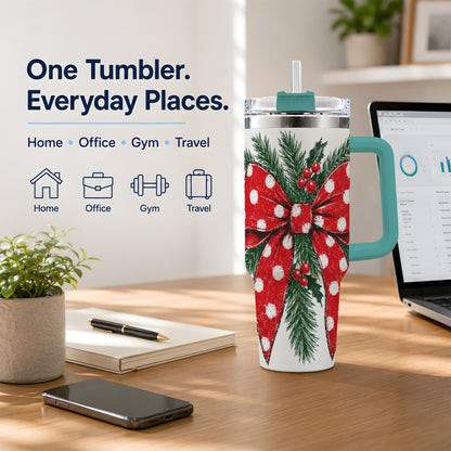 #pl[40oz|Green] Christmas Bow 40oz Tumbler, Pine and Holly Artwork Drinkware