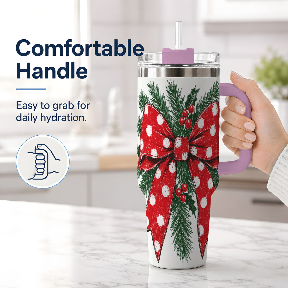#pl[40oz|Pink] Christmas Bow 40oz Tumbler, Pine and Holly Artwork Drinkware