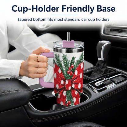 #pl[40oz|Pink] Christmas Bow 40oz Tumbler, Pine and Holly Artwork Drinkware