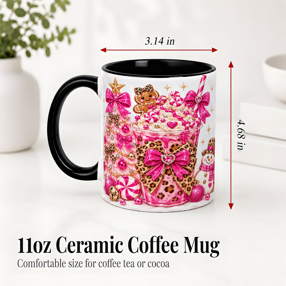 #pl[11oz|Black] Pink Christmas Treat Accent Mug, Ceramic Mug