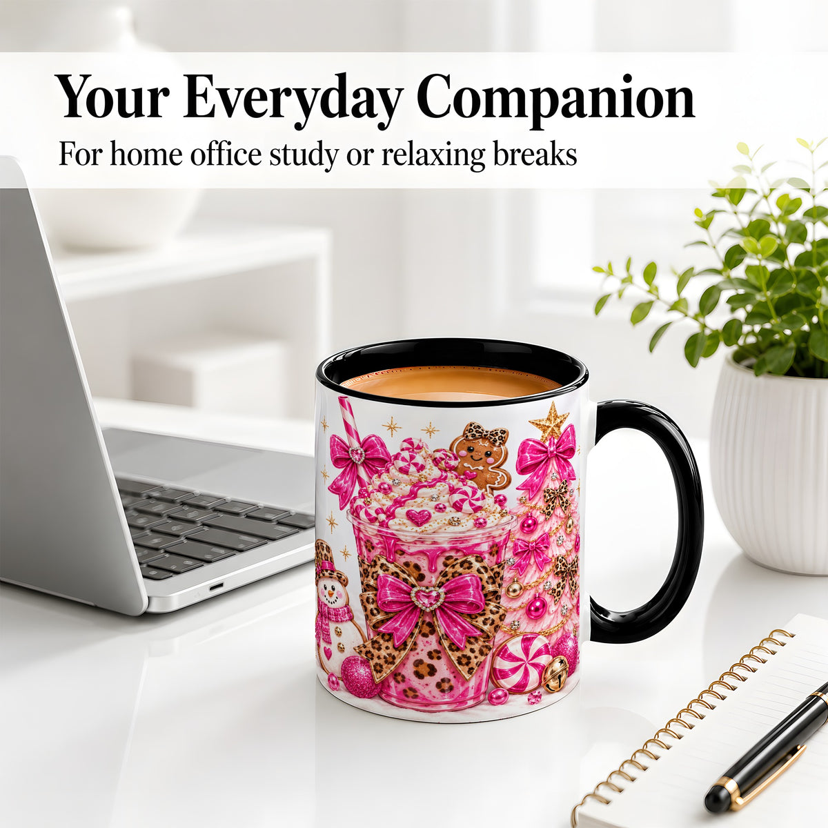 #pl[11oz|Black] Pink Christmas Treat Accent Mug, Ceramic Mug