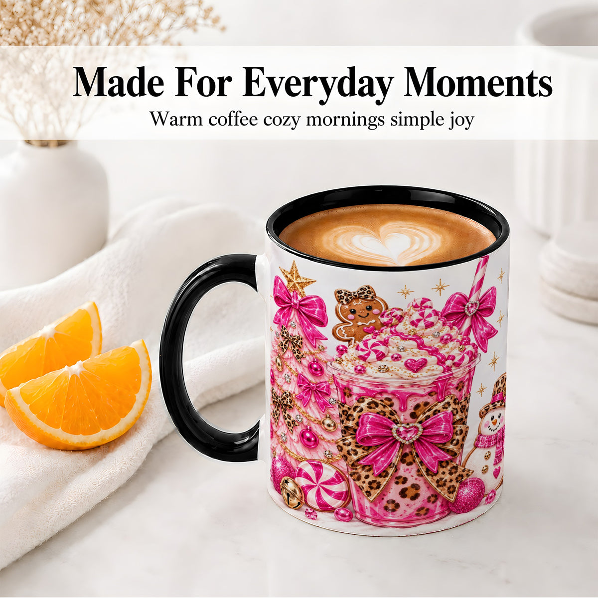 #pl[11oz|Black] Pink Christmas Treat Accent Mug, Ceramic Mug